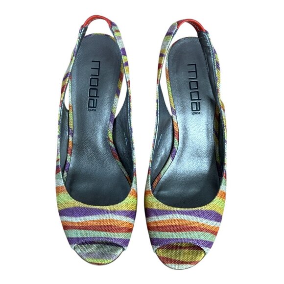 MODA Womens High Heels Slingbacks Shoes 9M Multicolor Zebra Stripe Gum - Picture 2 of 16